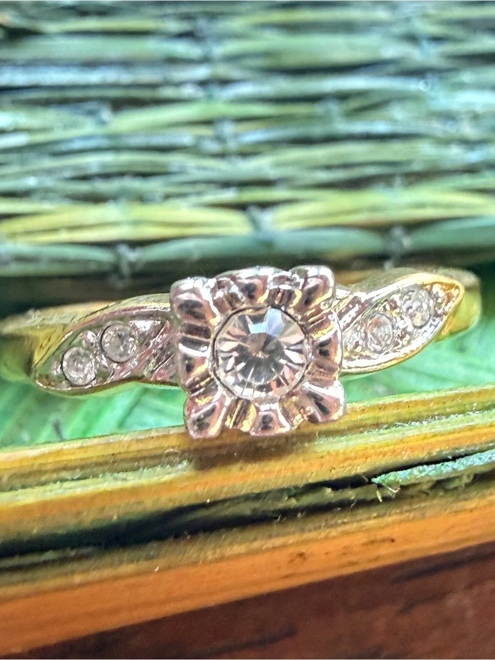 Classic Two-Tone Floral Clear Stone Accent Ring